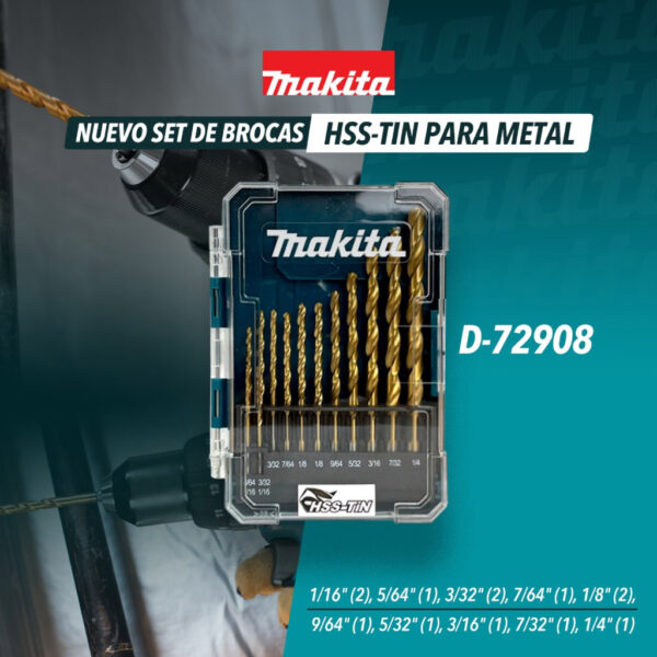 JUEGO DE BROCAS MAKITA PARA METAL 13 PZS D-72908 - Imagen 2